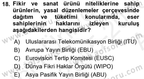 Radyo ve Televizyon Yayıncılığı Dersi 2015 - 2016 Yılı (Vize) Ara Sınav Soruları 18. Soru