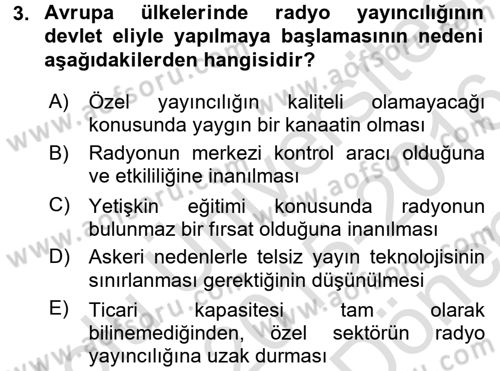 Radyo ve Televizyon Yayıncılığı Dersi 2015 - 2016 Yılı (Final) Dönem Sonu Sınav Soruları 3. Soru