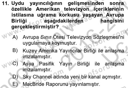 Radyo ve Televizyon Yayıncılığı Dersi 2016 - 2017 Yılı 3 Ders Sınav Soruları 11. Soru
