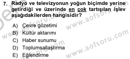 Radyo ve Televizyon Yayıncılığı Dersi 2016 - 2017 Yılı 3 Ders Sınav Soruları 7. Soru