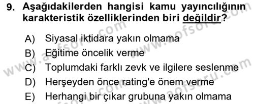 Radyo ve Televizyon Yayıncılığı Dersi 2016 - 2017 Yılı 3 Ders Sınav Soruları 9. Soru