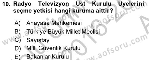 Radyo ve Televizyon Yayıncılığı Dersi 2016 - 2017 Yılı (Vize) Ara Sınav Soruları 10. Soru