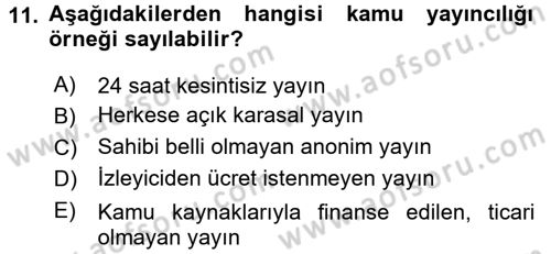 Radyo ve Televizyon Yayıncılığı Dersi 2016 - 2017 Yılı (Vize) Ara Sınav Soruları 11. Soru