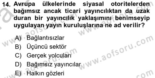 Radyo ve Televizyon Yayıncılığı Dersi 2016 - 2017 Yılı (Vize) Ara Sınav Soruları 14. Soru