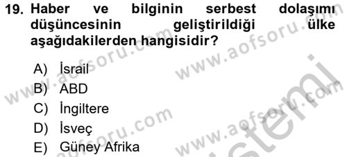 Radyo ve Televizyon Yayıncılığı Dersi 2016 - 2017 Yılı (Vize) Ara Sınav Soruları 19. Soru