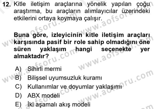 Radyo ve Televizyon Yayıncılığı Dersi 2017 - 2018 Yılı (Vize) Ara Sınav Soruları 12. Soru