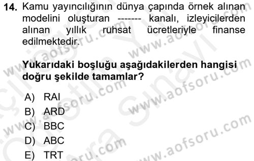 Radyo ve Televizyon Yayıncılığı Dersi 2017 - 2018 Yılı (Vize) Ara Sınav Soruları 14. Soru