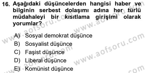 Radyo ve Televizyon Yayıncılığı Dersi 2017 - 2018 Yılı (Vize) Ara Sınav Soruları 16. Soru