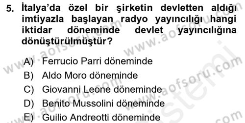 Radyo ve Televizyon Yayıncılığı Dersi 2017 - 2018 Yılı (Vize) Ara Sınav Soruları 5. Soru