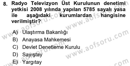 Radyo ve Televizyon Yayıncılığı Dersi 2017 - 2018 Yılı (Vize) Ara Sınav Soruları 8. Soru