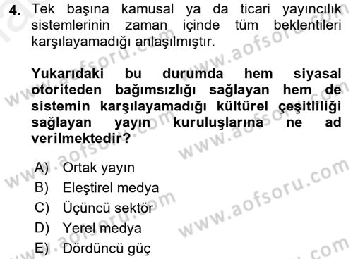 Radyo ve Televizyon Yayıncılığı Dersi 2017 - 2018 Yılı (Final) Dönem Sonu Sınav Soruları 4. Soru