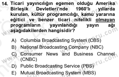 Radyo ve Televizyon Yayıncılığı Dersi 2018 - 2019 Yılı (Vize) Ara Sınav Soruları 14. Soru