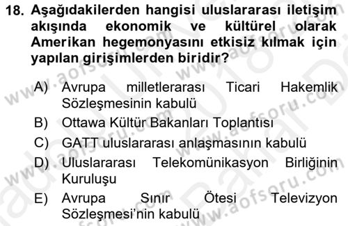 Radyo ve Televizyon Yayıncılığı Dersi 2018 - 2019 Yılı (Vize) Ara Sınav Soruları 18. Soru