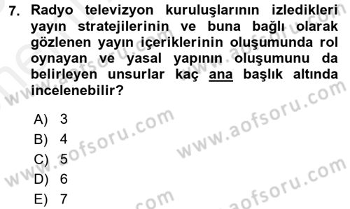 Radyo ve Televizyon Yayıncılığı Dersi 2018 - 2019 Yılı (Vize) Ara Sınav Soruları 7. Soru
