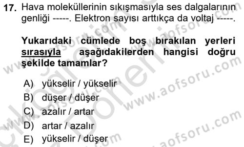 Radyo ve Televizyon Tekniği Dersi 2023 - 2024 Yılı (Vize) Ara Sınav Soruları 17. Soru