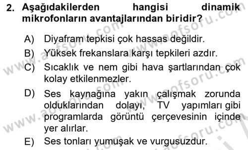 Radyo ve Televizyon Tekniği Dersi 2023 - 2024 Yılı (Vize) Ara Sınav Soruları 2. Soru
