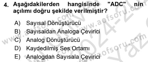 Radyo ve Televizyon Tekniği Dersi 2024 - 2025 Yılı Yaz Okulu Sınav Soruları 4. Soru