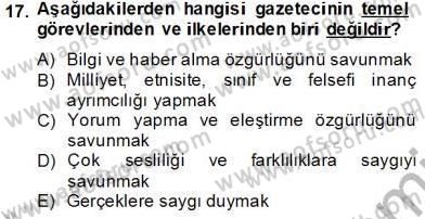 Radyo ve Televizyon Haberciliği Dersi 2013 - 2014 Yılı Tek Ders Sınav Soruları 17. Soru