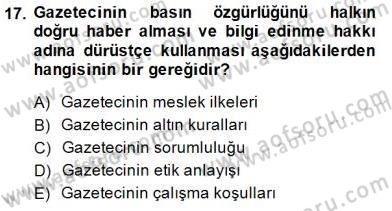 Radyo ve Televizyon Haberciliği Dersi 2014 - 2015 Yılı (Final) Dönem Sonu Sınavı 17. Soru