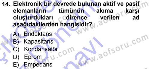 Radyo ve Televizyonda Ölçü Bakım Dersi 2012 - 2013 Yılı (Final) Dönem Sonu Sınav Soruları 14. Soru