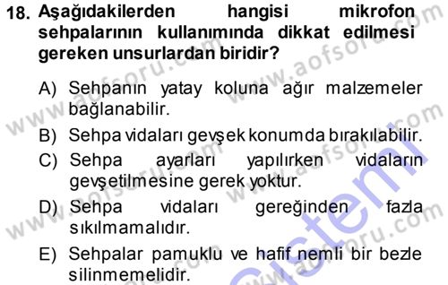 Radyo ve Televizyonda Ölçü Bakım Dersi 2013 - 2014 Yılı (Final) Dönem Sonu Sınav Soruları 18. Soru