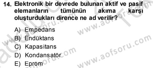 Radyo ve Televizyonda Ölçü Bakım Dersi 2014 - 2015 Yılı Tek Ders Sınavı 14. Soru