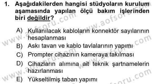 Radyo ve Televizyonda Ölçü Bakım Dersi 2015 - 2016 Yılı (Vize) Ara Sınavı 1. Soru