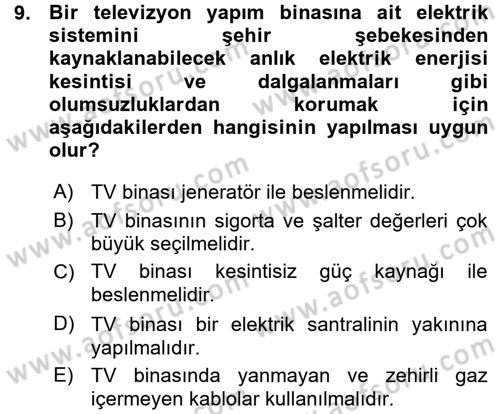 Radyo ve Televizyonda Ölçü Bakım Dersi 2015 - 2016 Yılı (Vize) Ara Sınavı 9. Soru