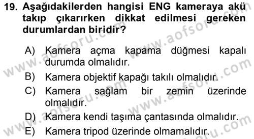 Radyo ve Televizyonda Ölçü Bakım Dersi 2015 - 2016 Yılı Tek Ders Sınavı 19. Soru