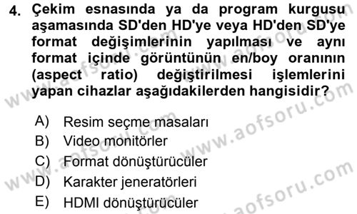 Radyo ve Televizyonda Ölçü Bakım Dersi 2015 - 2016 Yılı Tek Ders Sınavı 4. Soru