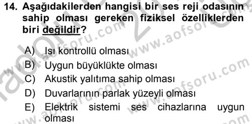 Radyo ve Televizyonda Ölçü Bakım Dersi 2016 - 2017 Yılı 3 Ders Sınavı 14. Soru