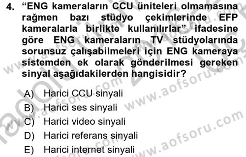 Radyo ve Televizyonda Ölçü Bakım Dersi 2016 - 2017 Yılı 3 Ders Sınavı 4. Soru