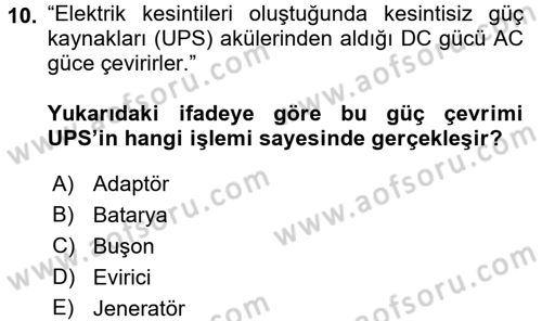 Radyo ve Televizyonda Ölçü Bakım Dersi 2016 - 2017 Yılı (Vize) Ara Sınavı 10. Soru