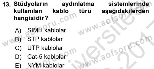 Radyo ve Televizyonda Ölçü Bakım Dersi 2016 - 2017 Yılı (Vize) Ara Sınavı 13. Soru