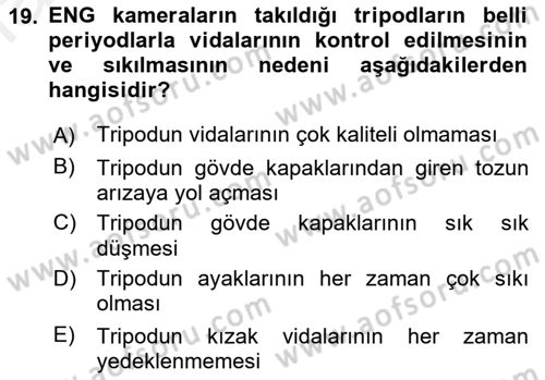 Radyo ve Televizyonda Ölçü Bakım Dersi 2016 - 2017 Yılı (Final) Dönem Sonu Sınav Soruları 19. Soru