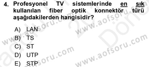 Radyo ve Televizyonda Ölçü Bakım Dersi 2017 - 2018 Yılı (Final) Dönem Sonu Sınavı 4. Soru