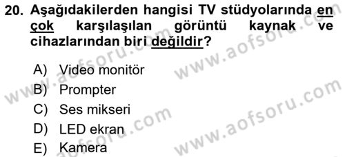 Radyo ve Televizyonda Ölçü Bakım Dersi 2018 - 2019 Yılı (Vize) Ara Sınavı 20. Soru