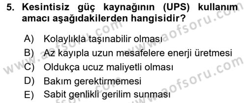 Radyo ve Televizyonda Ölçü Bakım Dersi 2018 - 2019 Yılı (Vize) Ara Sınavı 5. Soru