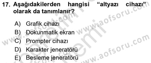 Radyo ve Televizyonda Ölçü Bakım Dersi 2019 - 2020 Yılı (Vize) Ara Sınavı 17. Soru