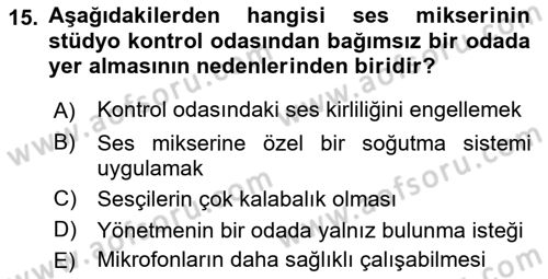 Radyo ve Televizyonda Ölçü Bakım Dersi 2019 - 2020 Yılı (Final) Dönem Sonu Sınavı 15. Soru