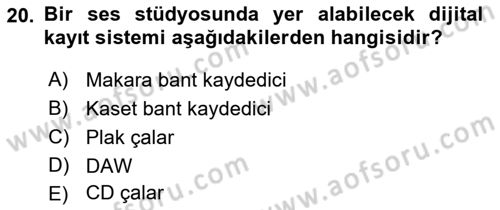 Radyo ve Televizyonda Ölçü Bakım Dersi 2019 - 2020 Yılı (Final) Dönem Sonu Sınavı 20. Soru