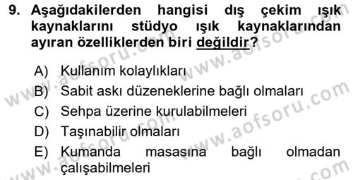 Radyo ve Televizyonda Ölçü Bakım Dersi 2019 - 2020 Yılı (Final) Dönem Sonu Sınavı 9. Soru