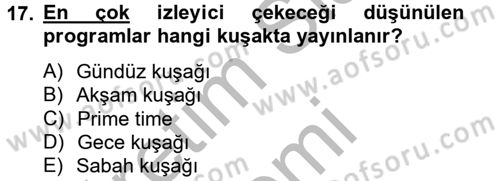 Radyo ve Televizyon İşletmeciliği Dersi 2012 - 2013 Yılı (Vize) Ara Sınav Soruları 17. Soru