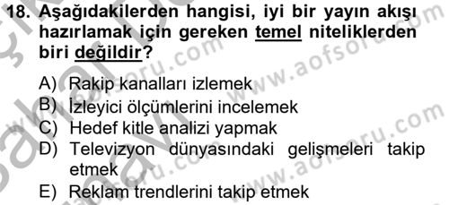 Radyo ve Televizyon İşletmeciliği Dersi 2012 - 2013 Yılı (Vize) Ara Sınav Soruları 18. Soru