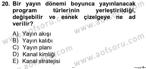 Radyo ve Televizyon İşletmeciliği Dersi 2012 - 2013 Yılı (Vize) Ara Sınav Soruları 20. Soru