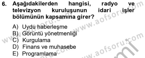 Radyo ve Televizyon İşletmeciliği Dersi 2012 - 2013 Yılı (Vize) Ara Sınav Soruları 6. Soru
