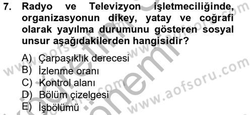 Radyo ve Televizyon İşletmeciliği Dersi 2012 - 2013 Yılı (Vize) Ara Sınavı 7. Soru