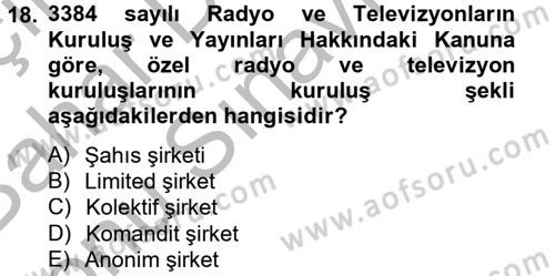 Radyo ve Televizyon İşletmeciliği Dersi 2012 - 2013 Yılı (Final) Dönem Sonu Sınav Soruları 18. Soru