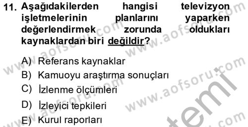Radyo ve Televizyon İşletmeciliği Dersi 2013 - 2014 Yılı (Vize) Ara Sınav Soruları 11. Soru
