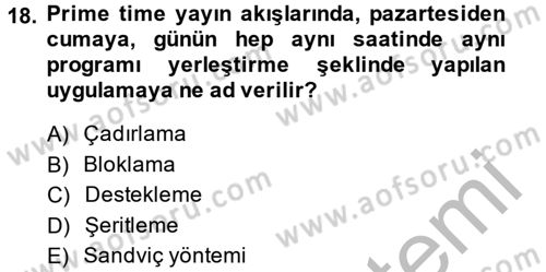 Radyo ve Televizyon İşletmeciliği Dersi 2013 - 2014 Yılı (Vize) Ara Sınav Soruları 18. Soru